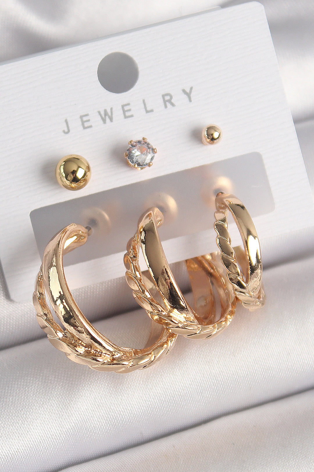 EBJ Rice Gold Color 3-Piece Ring Model Zircon Stone Bead Model Women's Earring Set - Tepic
