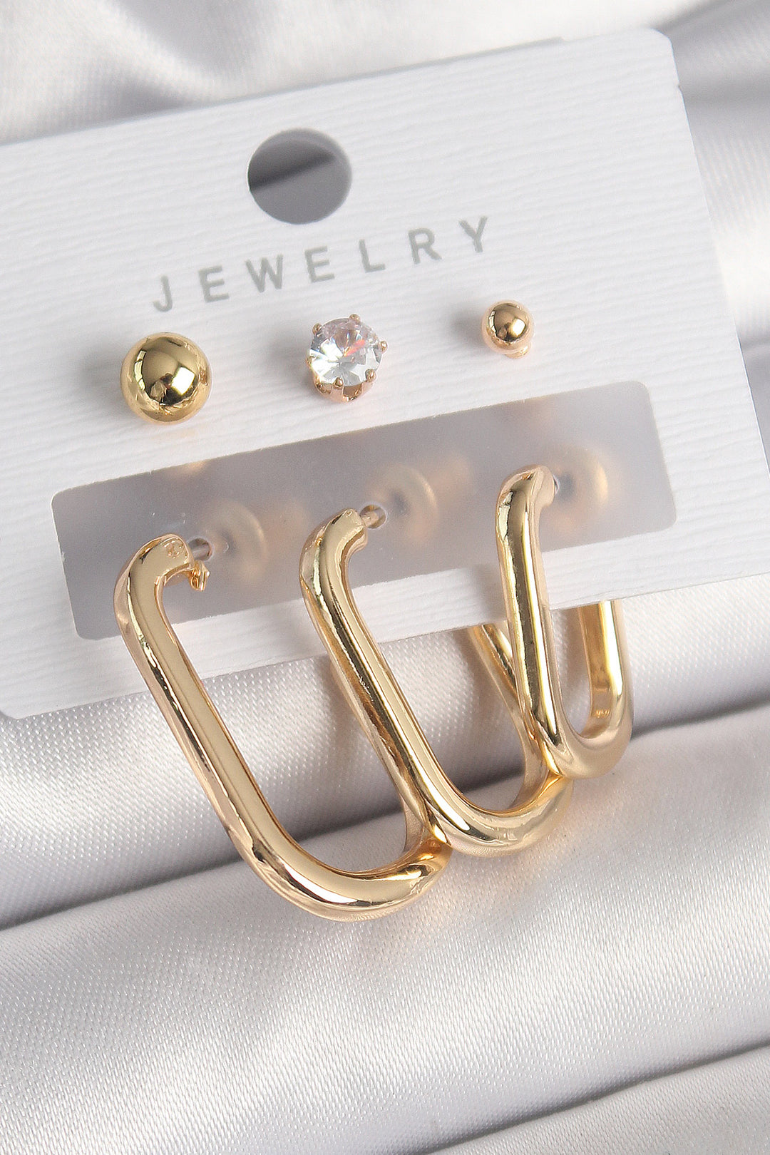 EBJ Rice Gold Color Ring Model Zircon Stone Bead Detail Women's Earring Set - Hoddesdon