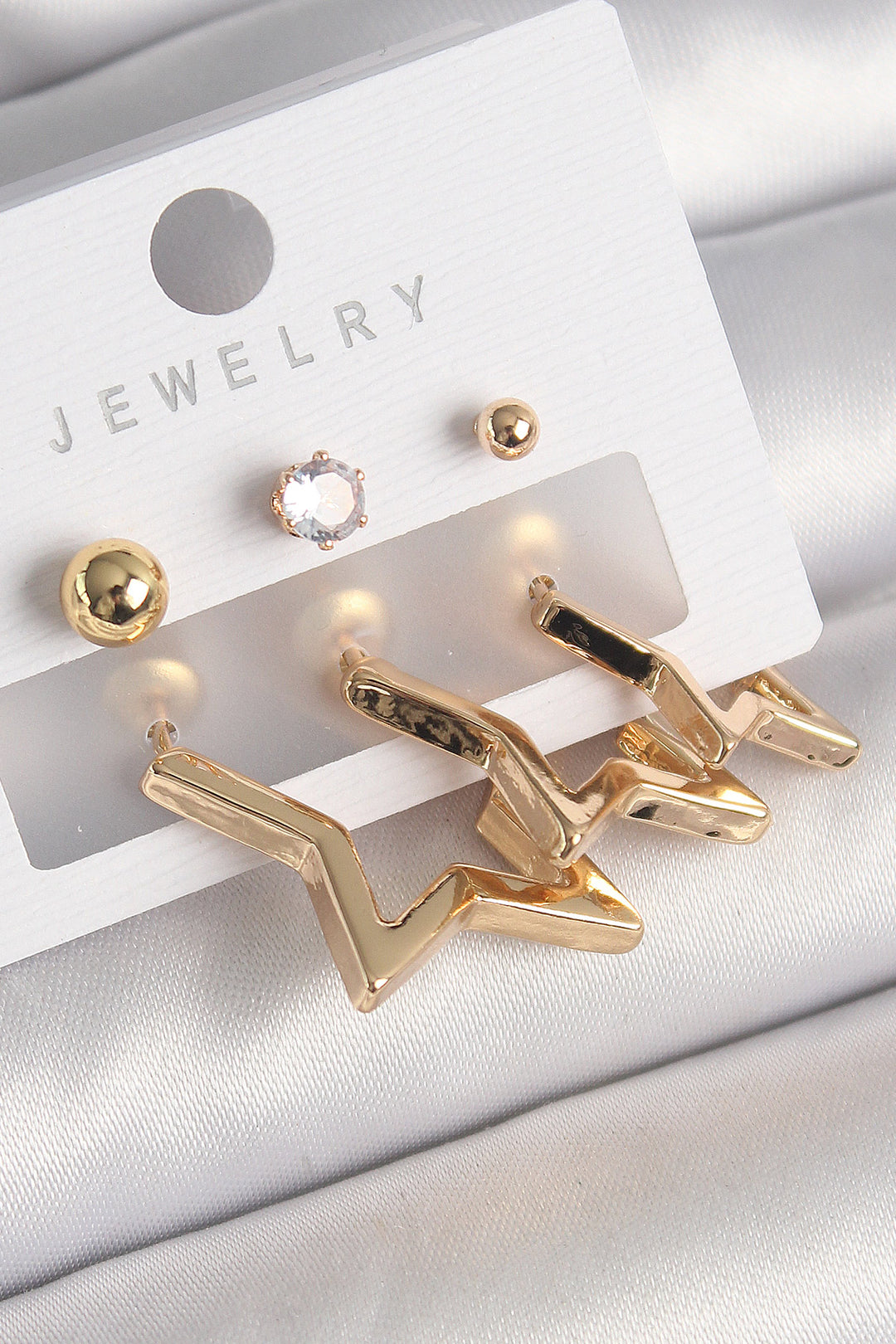 EBJ Rice Gold Color Star Model Zircon Stone Detailed Women's Earring Set - Wythenshawe