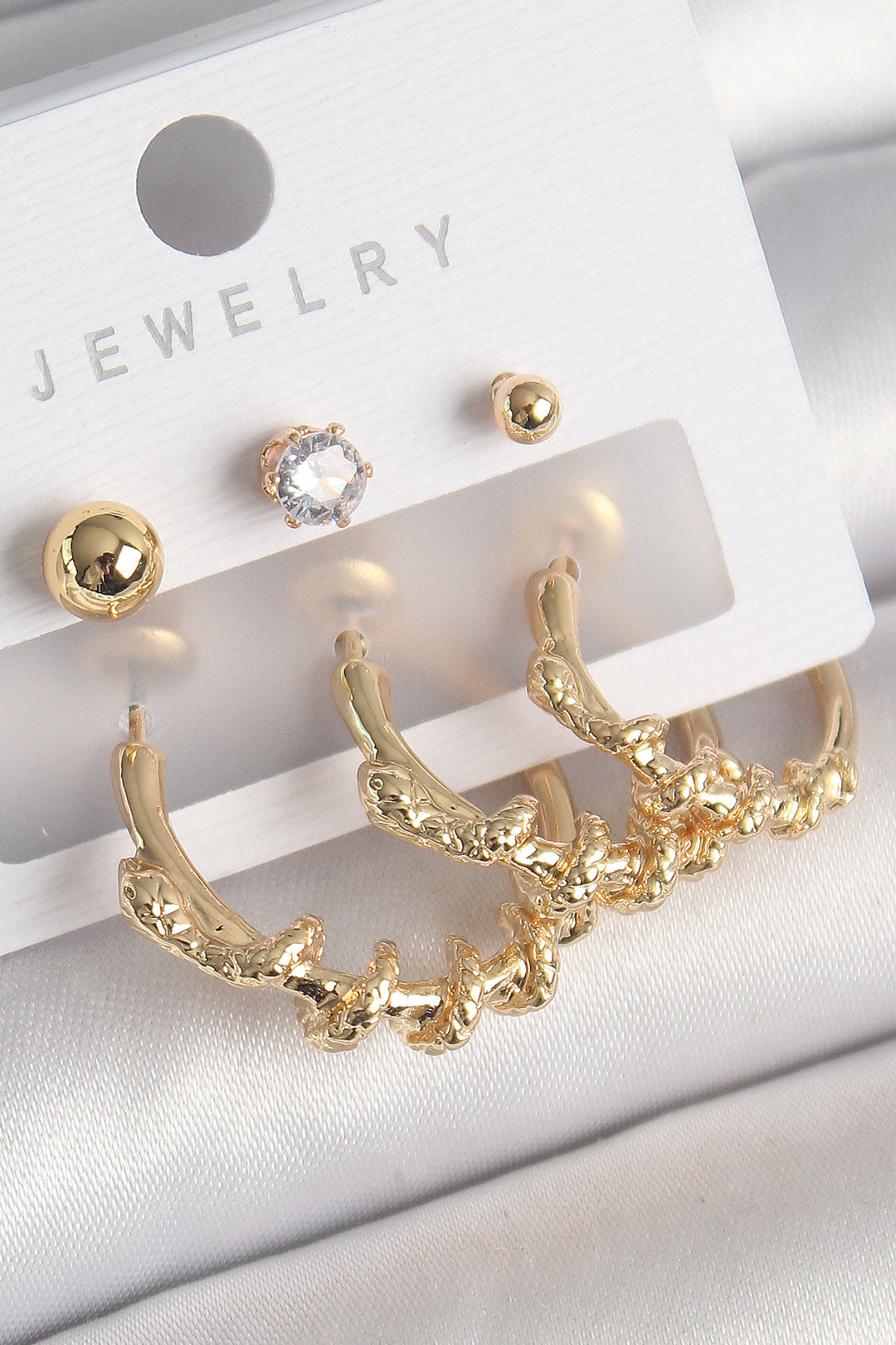 EBJ Rice Gold Color Spiral Snake Hoop Model Zircon Stone Beaded Detail Women's Earring Set - Cedar Falls