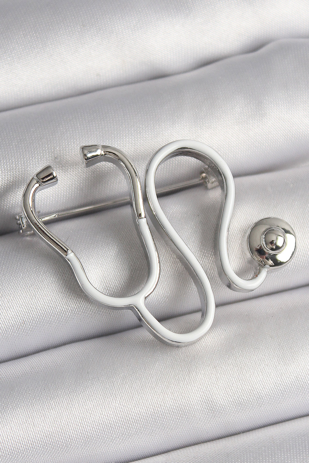 EBJ Rice Silver Color White Stethoscope Model Women's Brooch - Aloha