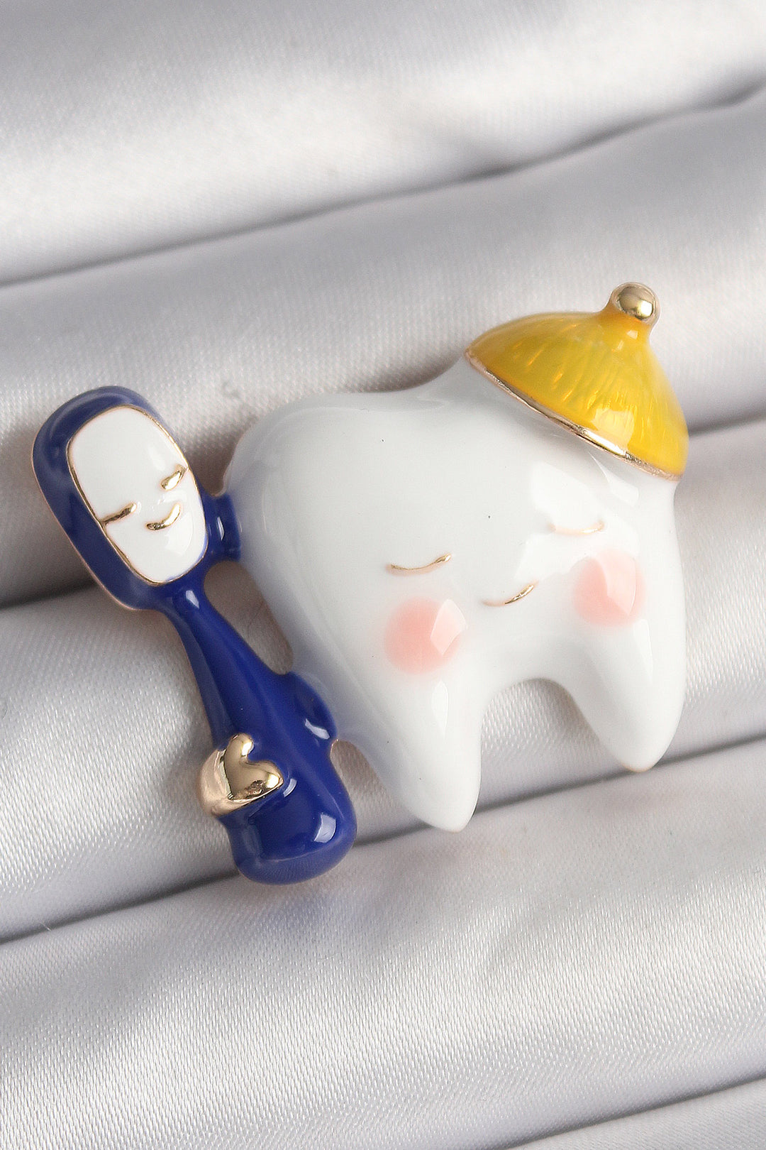 EBJ Rice Gold Color Smiling White Tooth Blue Toothbrush Model Female Brooch - Odenton