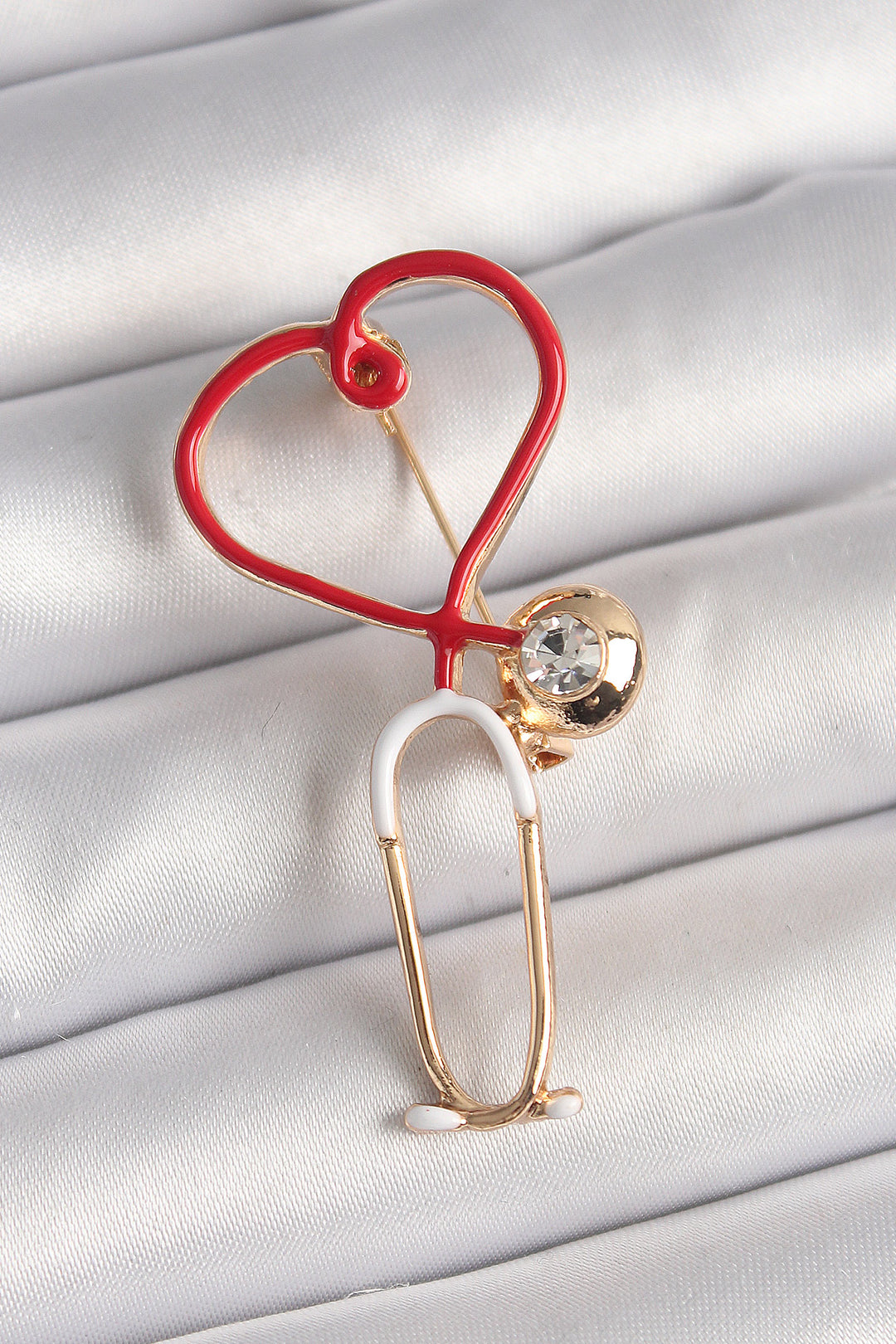 EBJ Rice Gold Color Red Stethoscope Model Zircon Stone Detail Women's Brooch - Dublin