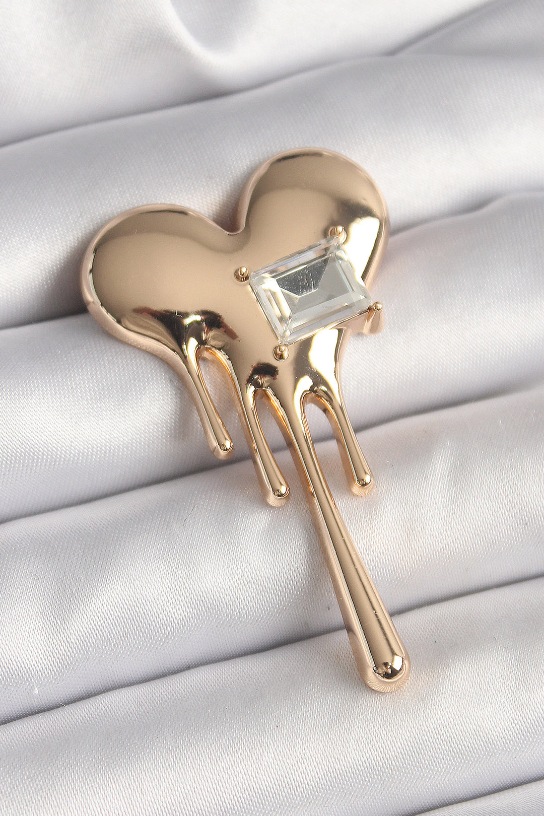 EBJ Rice Gold Color Melting Heart Model Square Zircon Stone Detail Women's Brooch - Shostka