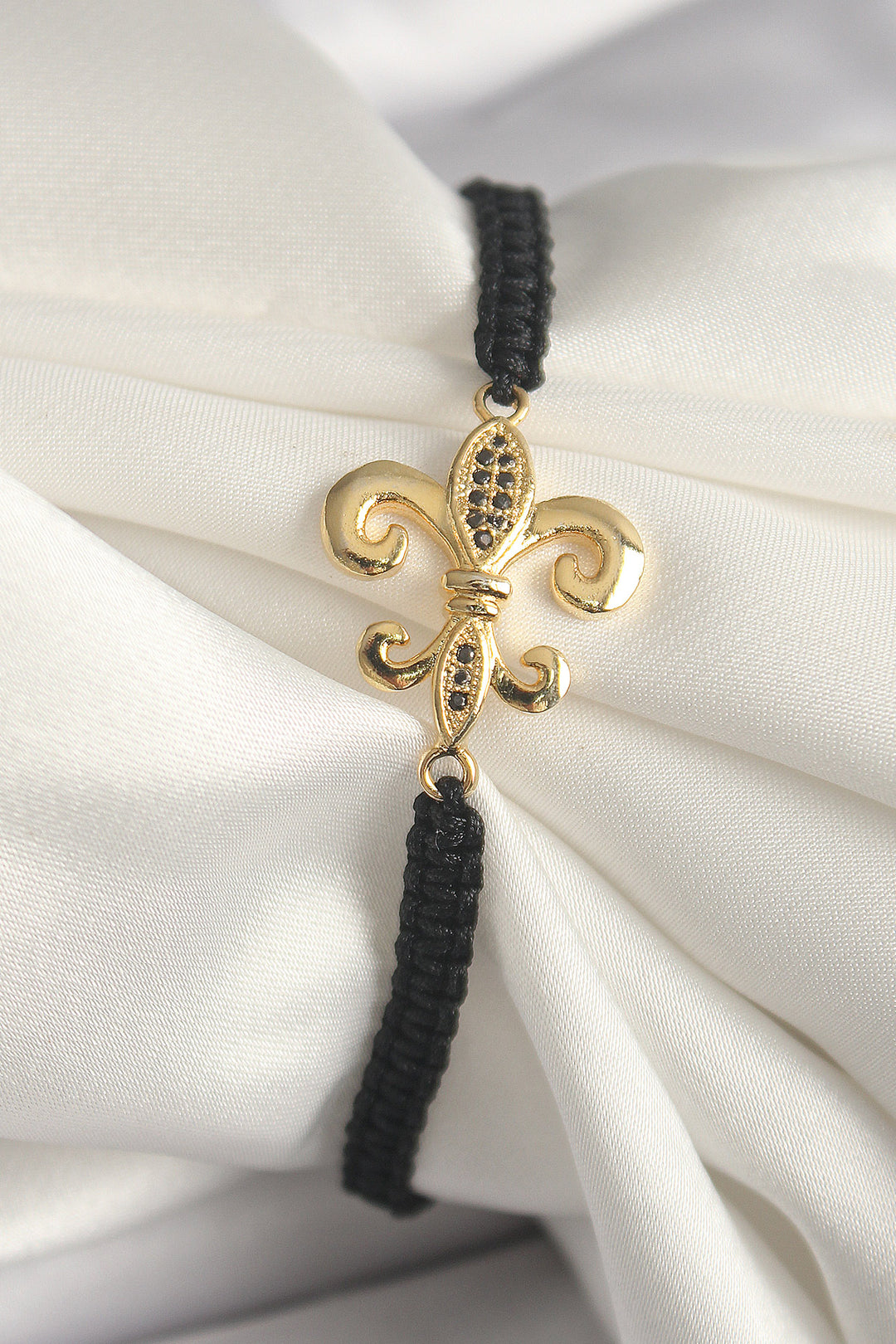 EBJ Rice Gold Color Zircon Stone Embroidered Lily Figure Macrame Model Women's Bracelet with Elevator - Halton Hills