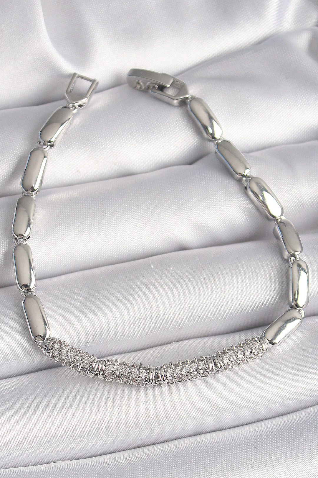 EBJ Rice Silver Color Zircon Stone Bar Chain Model Women's Bracelet - Frosinone