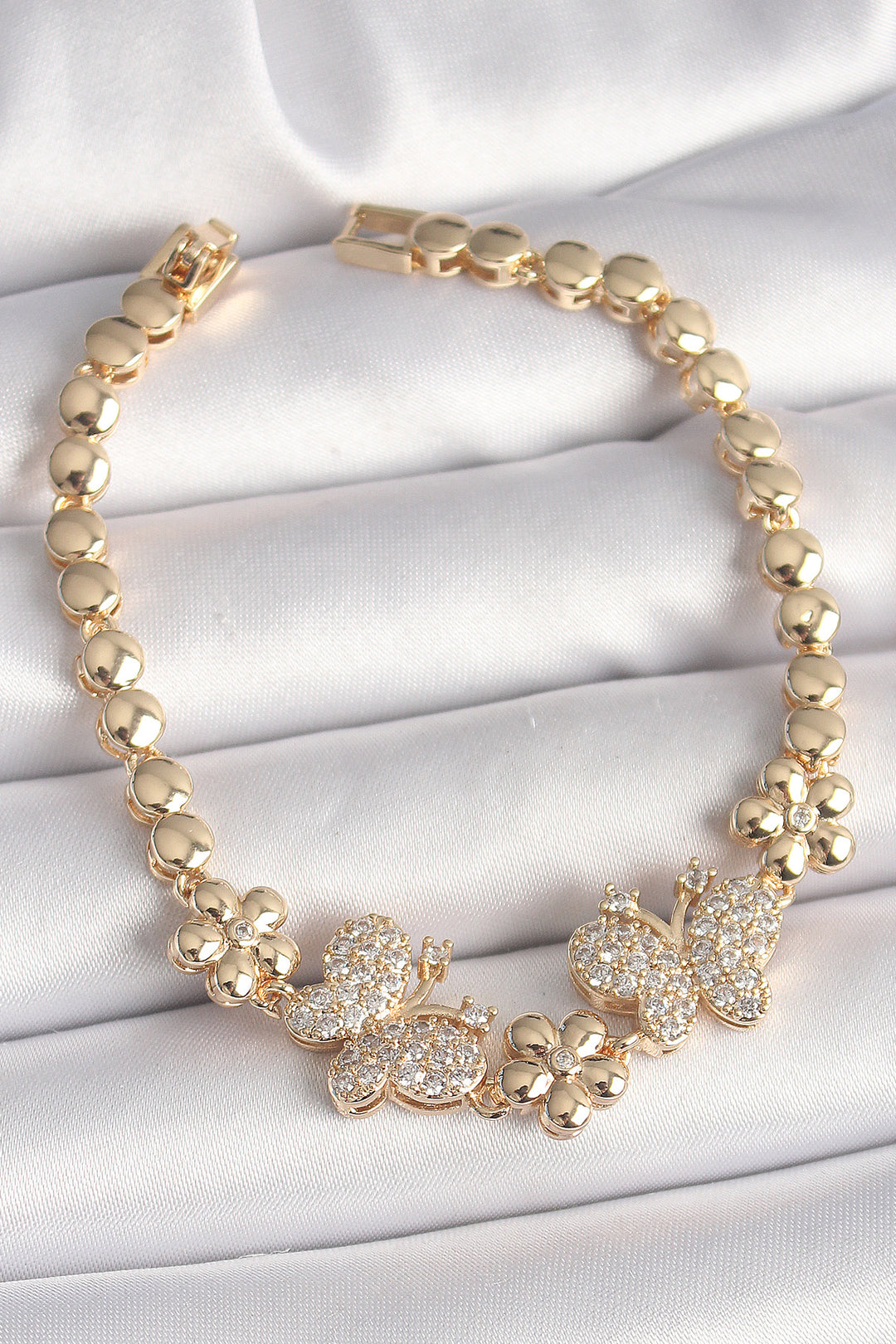 EBJ Rice Gold Color Butterfly Figure Flower Chain Model Women's Bracelet with Zircon Stone - Târgu-Mureş