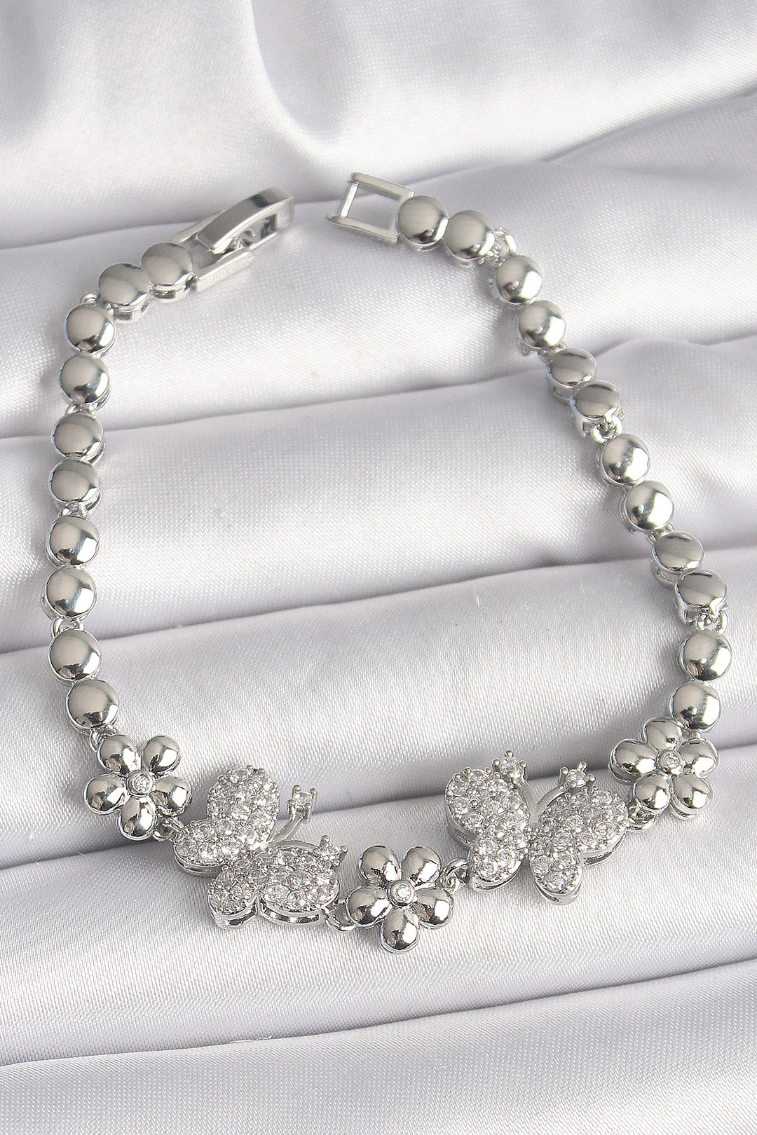 EBJ Rice Silver Color Zircon Stone Butterfly Figure Flower Chain Model Women's Bracelet - Oakville