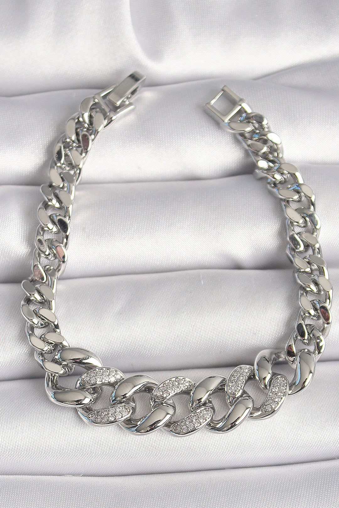 EBJ Rice Silver Color Thick Ring Model Women's Bracelet with Zircon Stone - Tizayuca