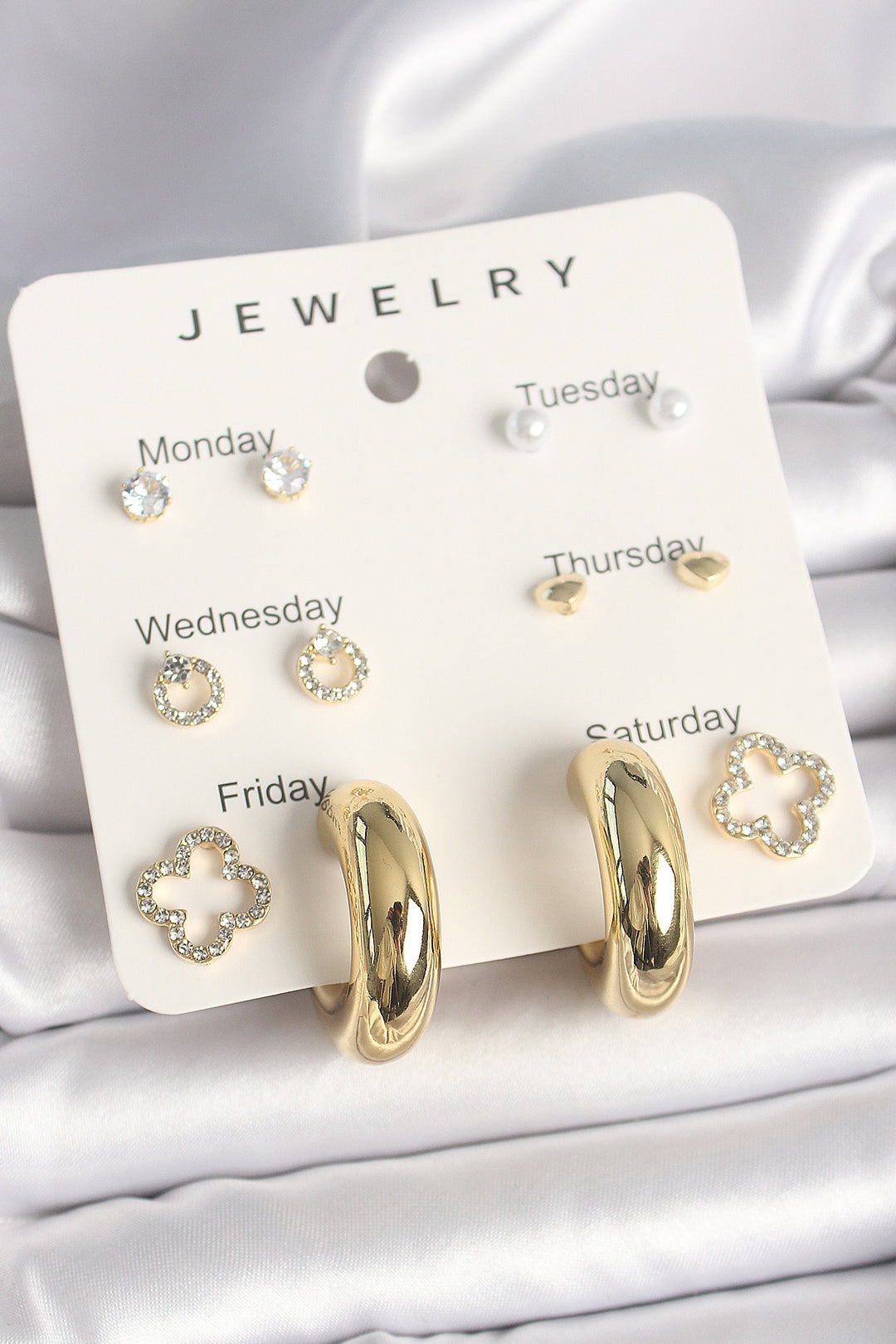 EBJ Rice Gold Color Clover Ring Figure 7-Piece Set Women's Earrings with Zircon Stone - Tübingen