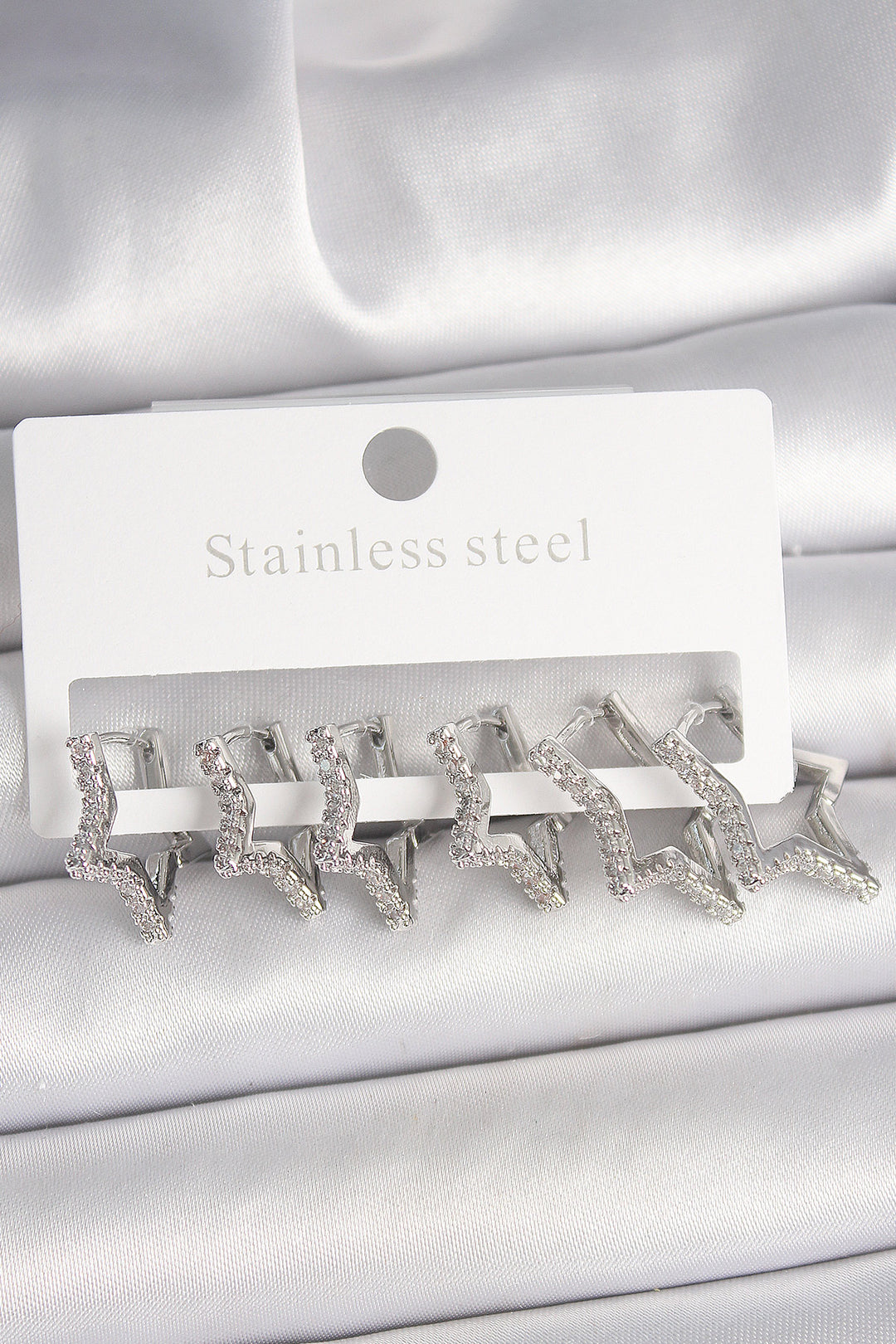 EBJ Rice Silver Color Zircon Stone 3 Pairs Star Model Women's Earrings - Ioánnina