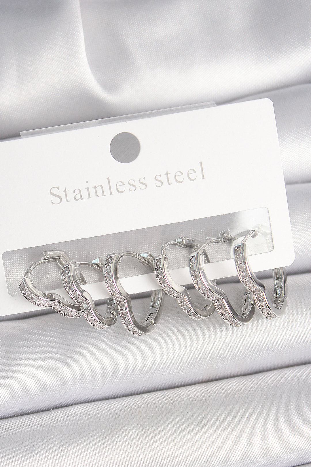 EBJ Rice Silver Color Zircon Stone 3 Pairs Heart Model Women's Earrings - Neath
