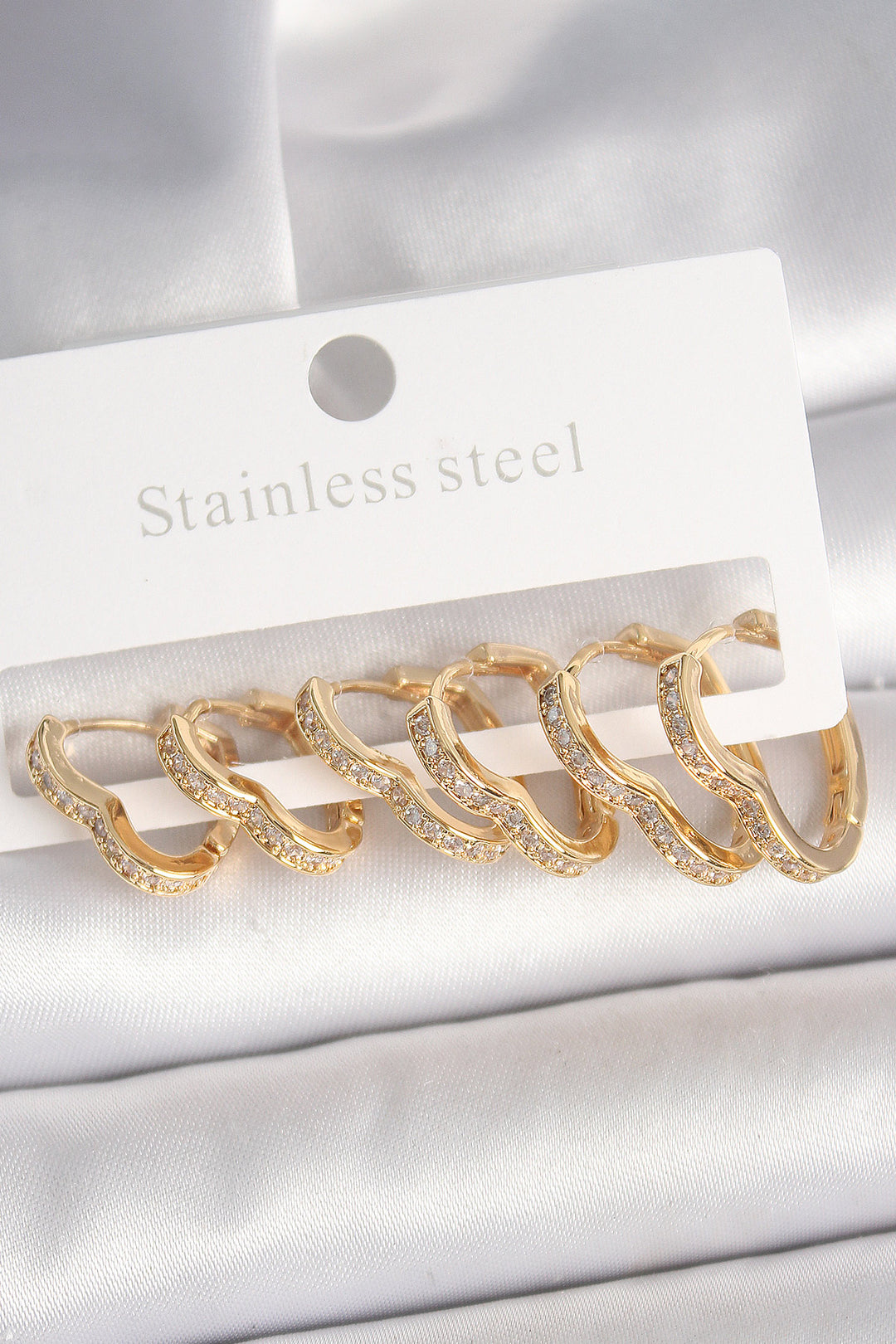 EBJ Rice Gold Color Zircon Stone 3 Pairs Heart Model Women's Earrings - Wolfenbüttel