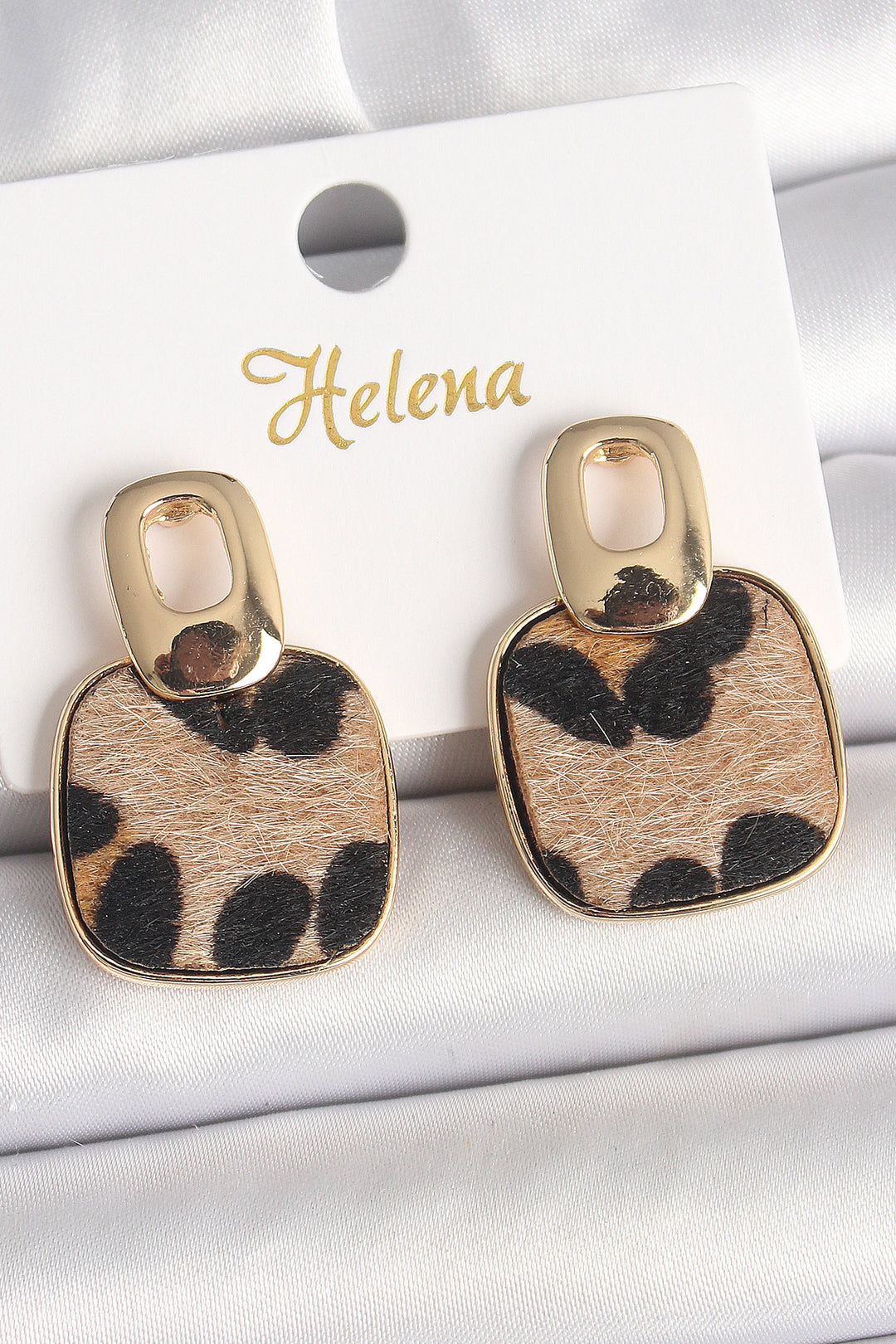 EBJ Rice Gold Color Dangle Square Leopard Pattern Women's Earring - Shostka