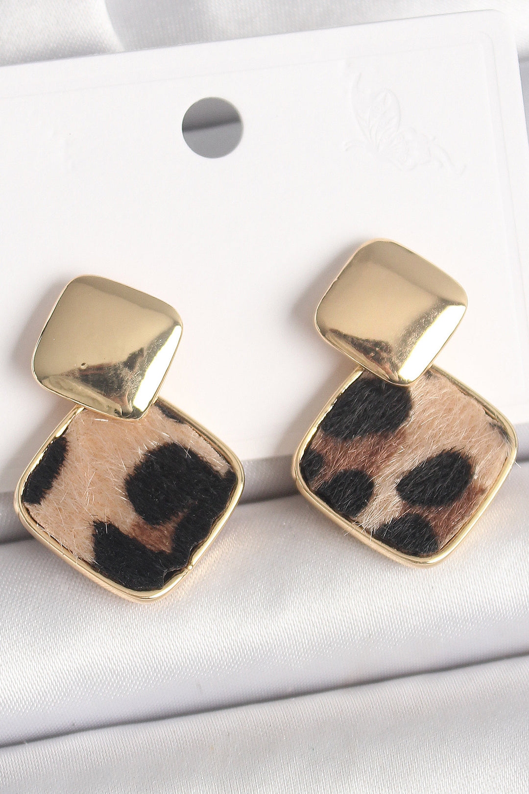 EBJ Rice Gold Color Dangle Square Leopard Pattern Model Women Earring - Lida