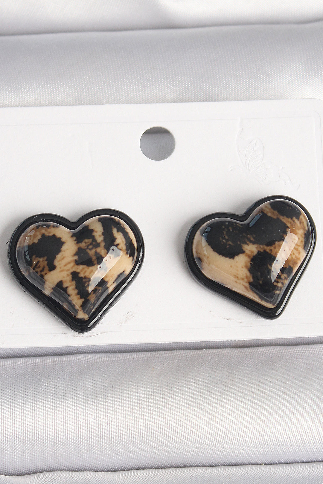 EBJ Rice Black Color Leopard Pattern 3D Heart Model Women Earring - Santee