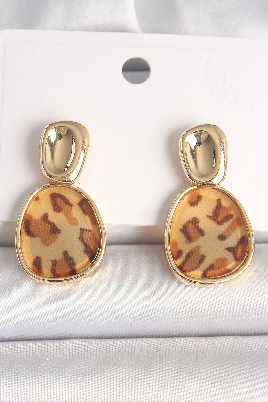 EBJ Rice Gold Color Dangle Leopard Pattern Square Model Women's Earring - Manresa