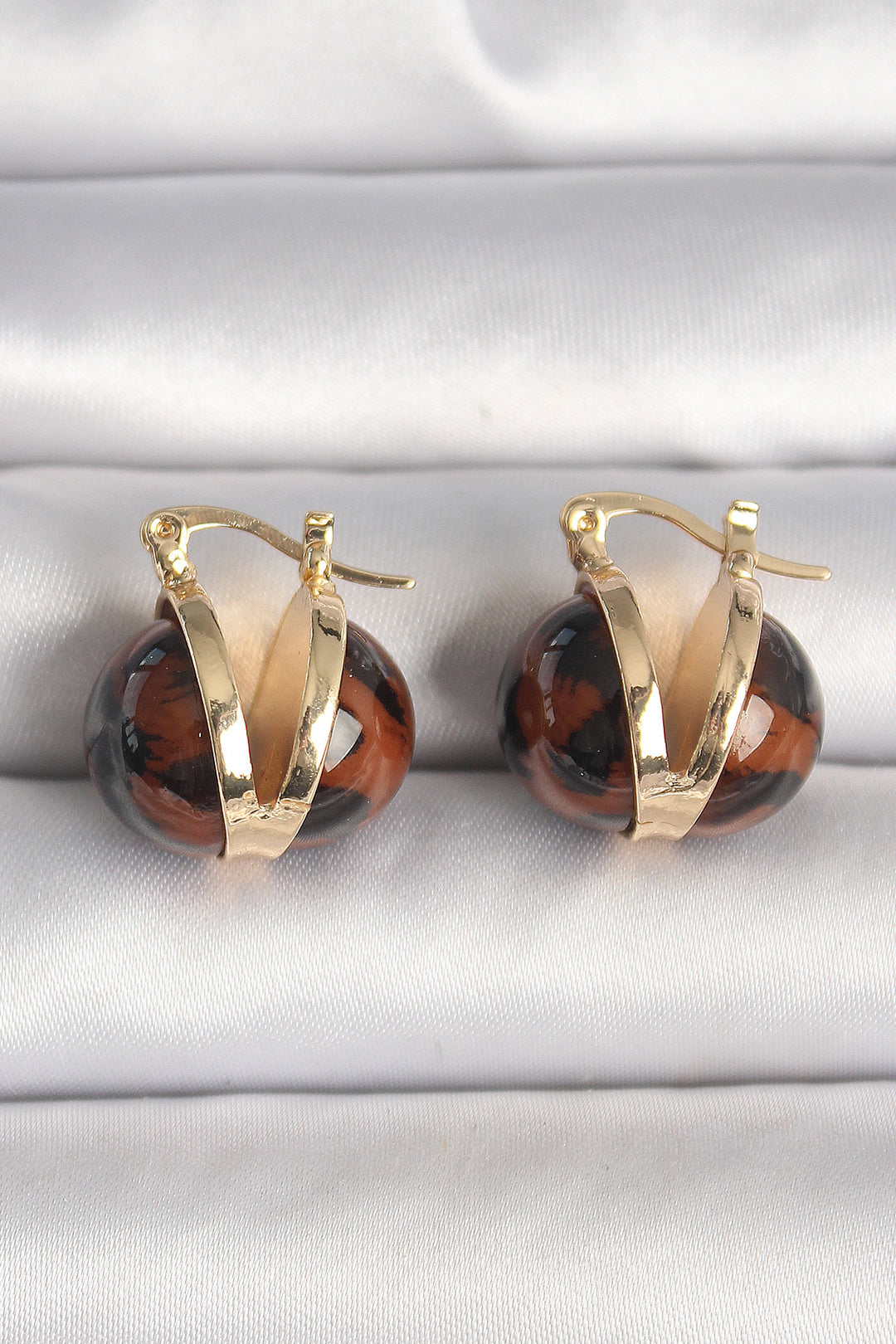 EBJ Rice Gold Color Leopard Pattern 3D Round Model Women Earring - Swadlincote
