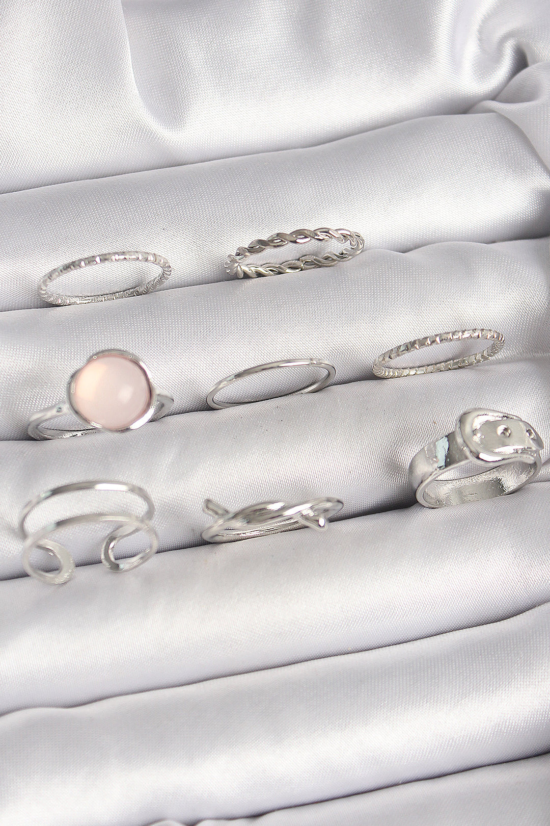 EBJ Rice Silver Color Pink Enamel Belt Knot Figure Women's Ring Combination - Wellingborough