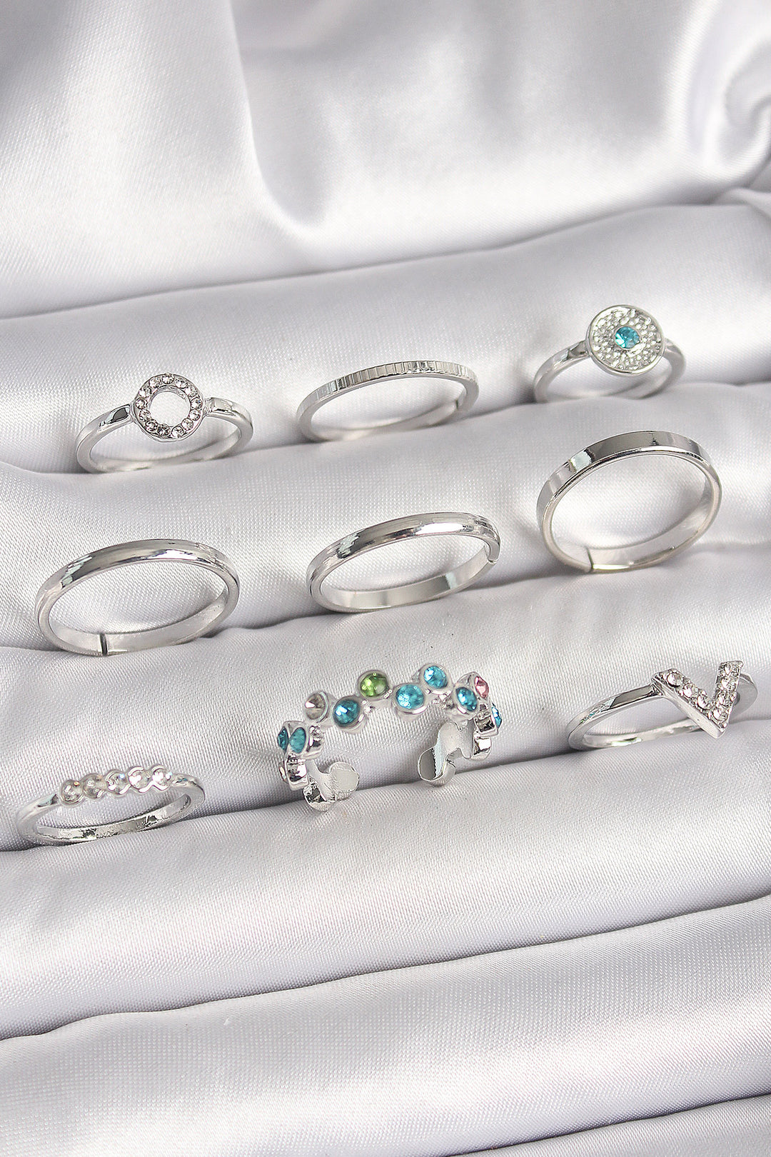 EBJ Rice Silver Color Colorful Zircon Stone Women's Ring Combination - Wedel