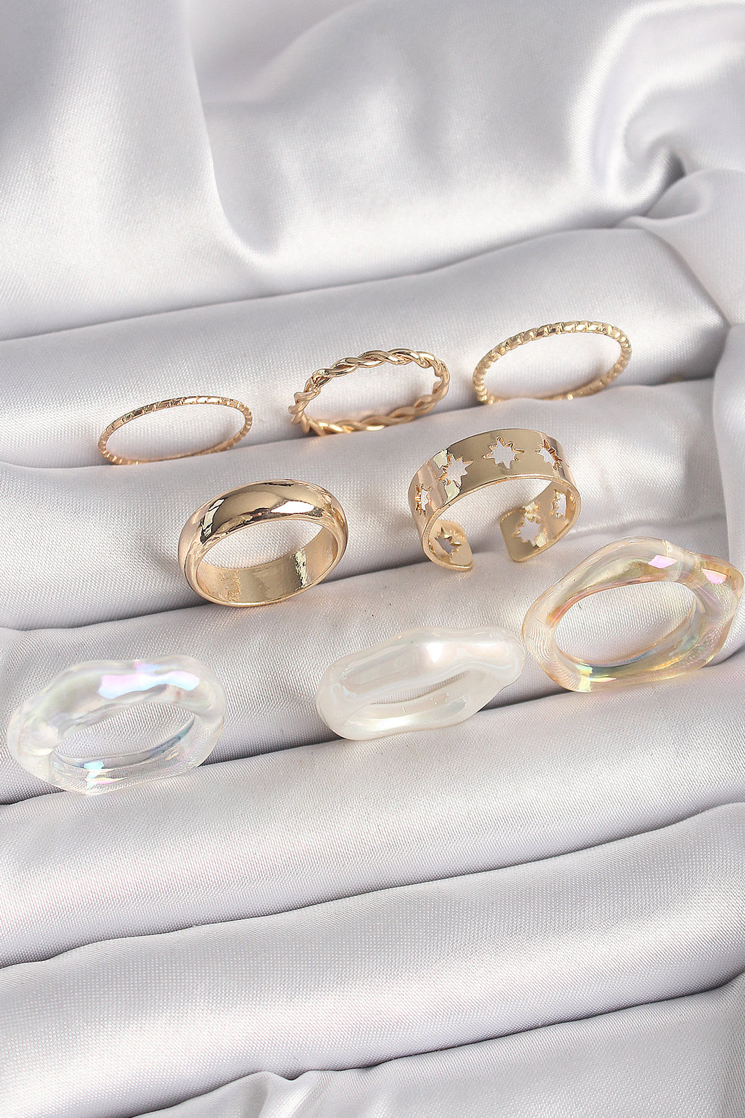 EBJ Rice Gold Color White Acrylic Plastic Model Pole Star Processing Detail Women's Ring Combination - Lokeren