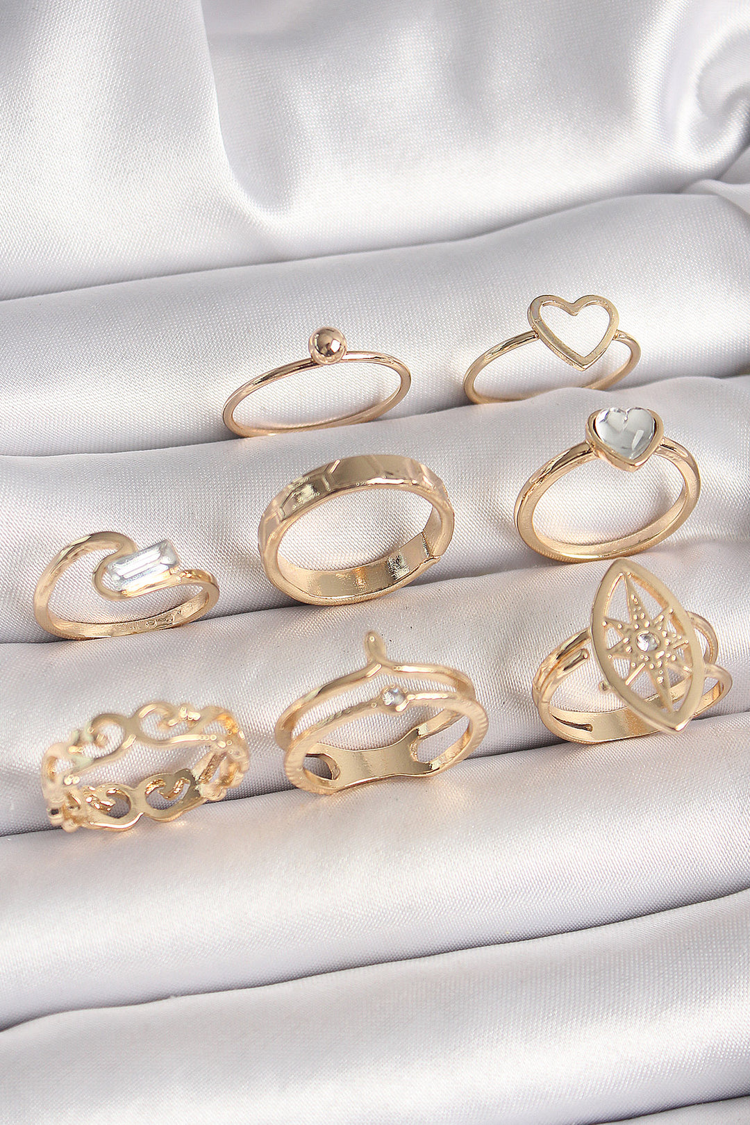 EBJ Rice Gold Color Zircon Stone Heart Model Polaris Star Detail Women's Ring Combination - East Kelowna