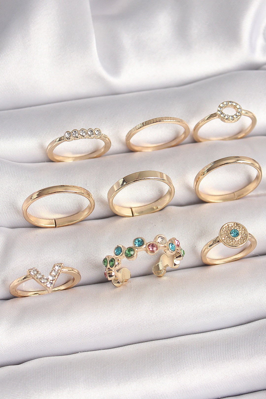 EBJ Rice Gold Colorful Zircon Stone Women's Ring Combination - Smyrna
