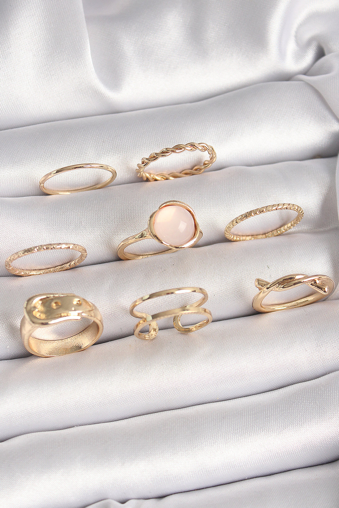EBJ Rice Gold Color Pink Enamel Belt Model Women's Ring Combination - Indian Trail