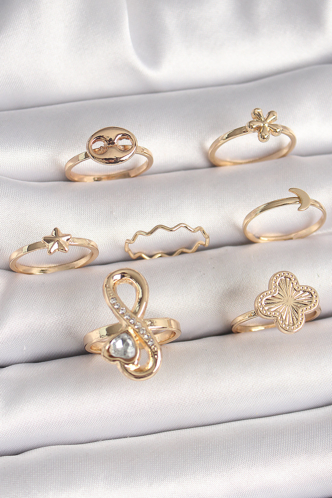EBJ Rice Gold Color Zircon Stone Infinity Figure Star Detail Women's Ring Combination - Calpulalpan
