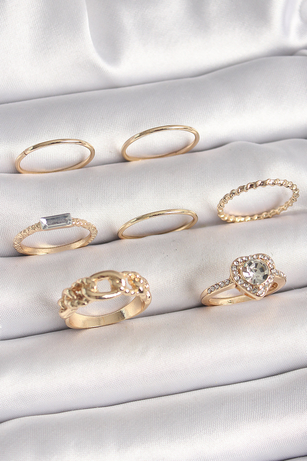 EBJ Rice Gold Color Zircon Stone Heart Figure Knot Detail Women's Ring Combination - Kingston upon Thames