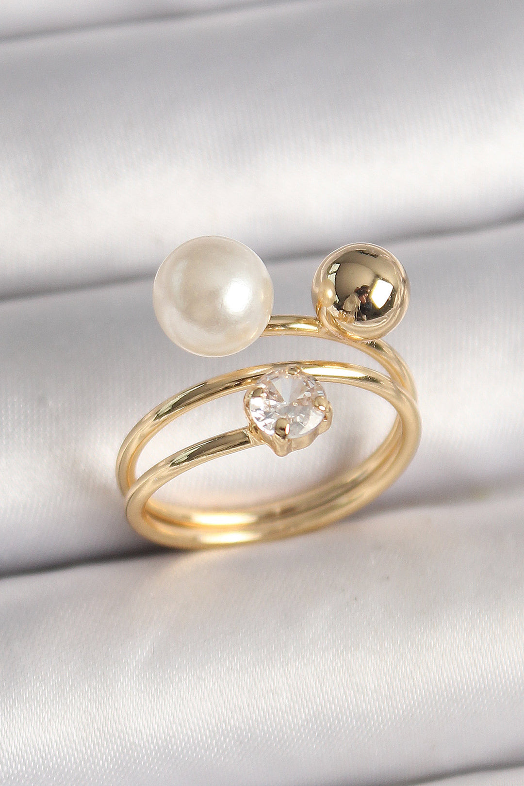 EBJ Rice Gold Color Zircon Stone Ball Pearl Model Women's Ring - Rotherham