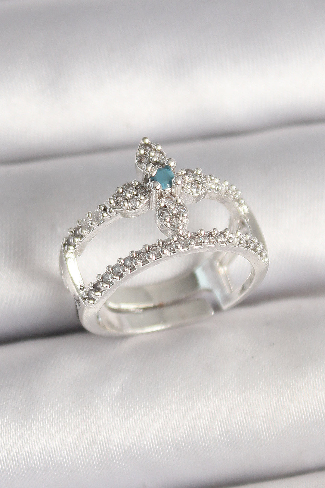 EBJ Adjustable Model Women's Ring with Rice Silver Color Zircon Stone - San Ramon