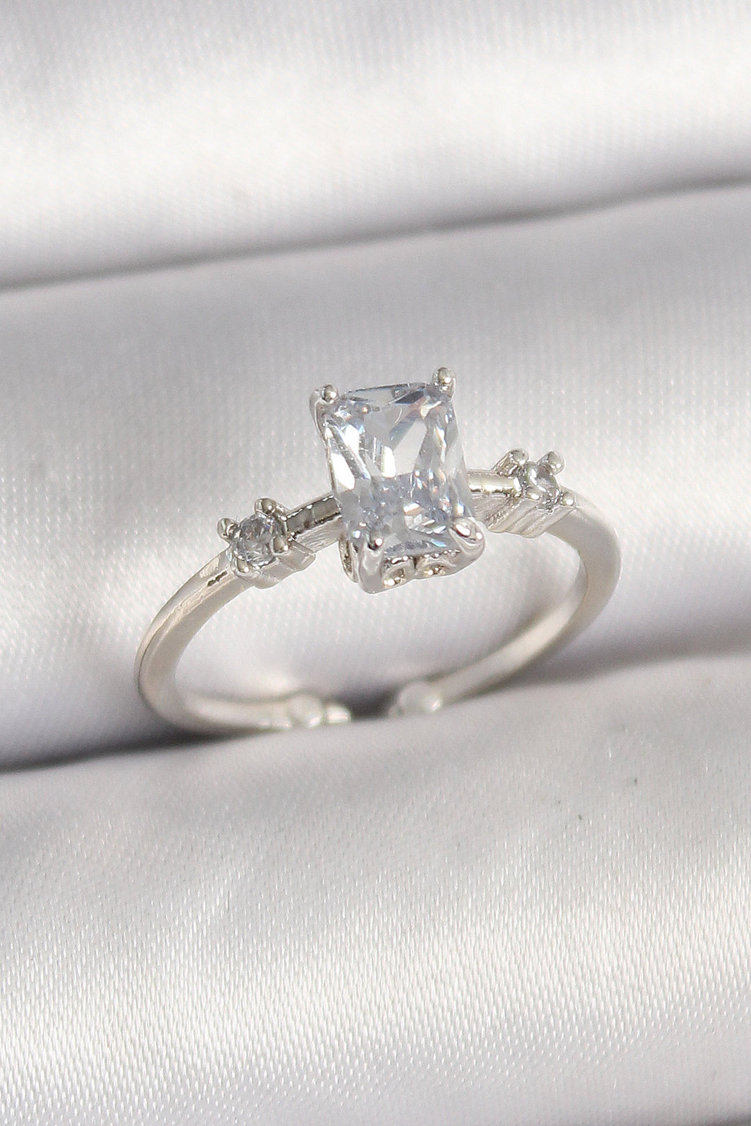 EBJ Rice Silver Color Square Zircon Stone Model Women's Ring - Bridgeport