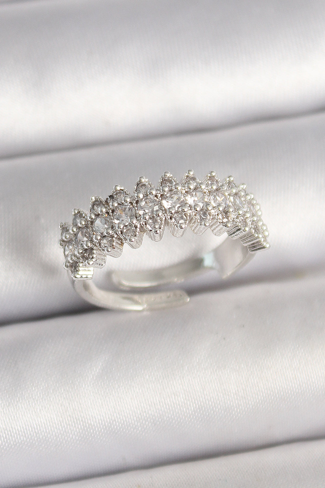 EBJ Adjustable Women's Ring with Rice Silver Color Zircon Stone - Cleveland
