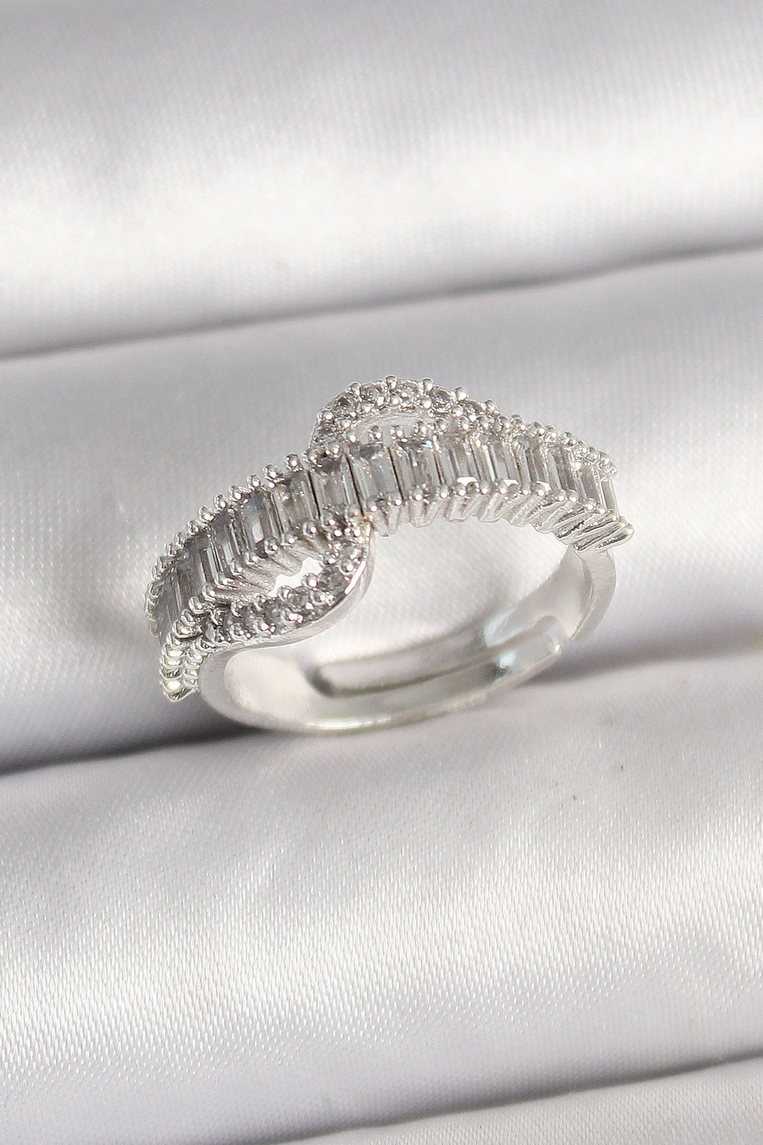 EBJ Rice Silver Color Waterway Adjustable Model Women's Ring with Zircon Stone - Winchester