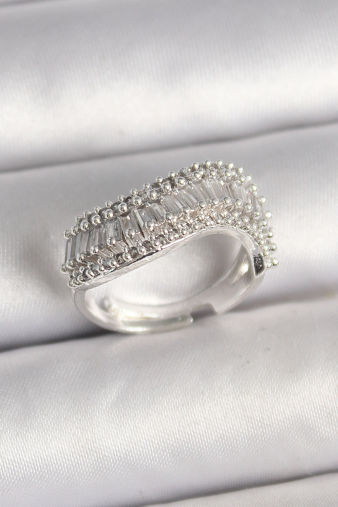 EBJ Rice Silver Color Waterway Zircon Wave Model Adjustable Women's Ring - Boryslav