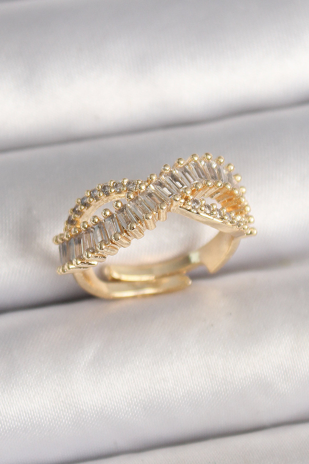 EBJ Rice Gold Color Waterway Infinity Model Adjustable Women's Ring with Zircon Stone - Casper