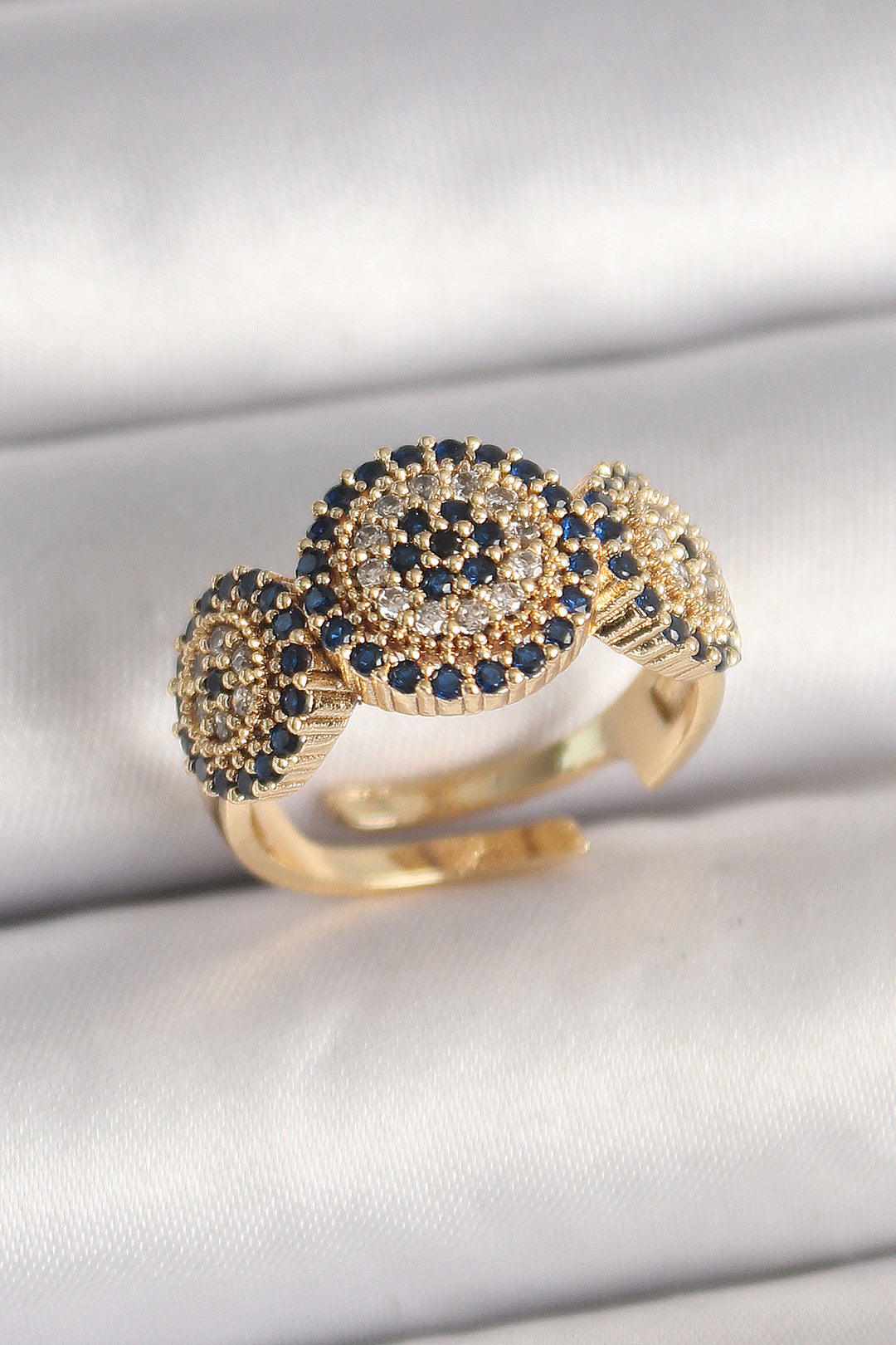 EBJ Adjustable Model Women's Ring with Rice Gold Color Zircon Stone Evil Eye Bead Model - Cieza