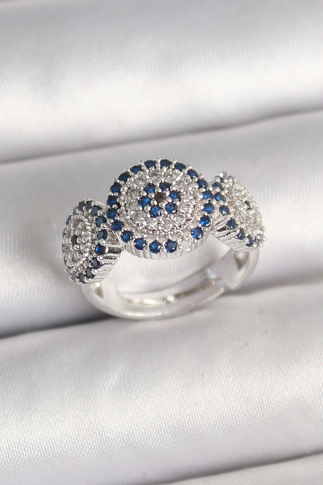 EBJ Adjustable Women's Ring with Rice Silver Color Zircon Stone Evil Eye Bead Model - Weston-super-Mare