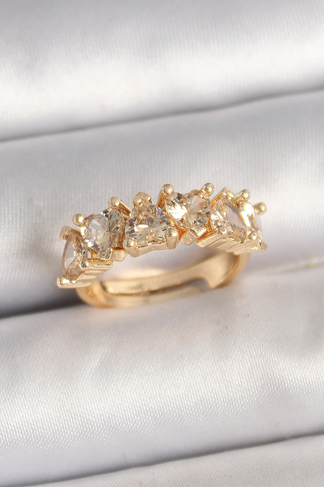 EBJ Adjustable Women's Ring with Gold Color Zircon Stone Heart Model - Deggendorf