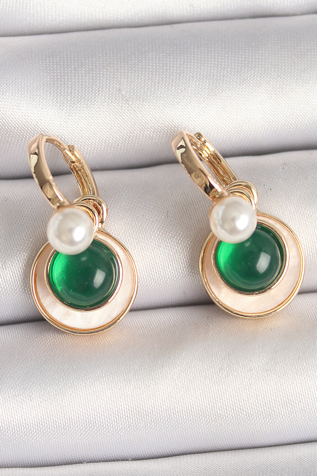 EBJ Rice Gold Color White Green Dangle Enamel Women Earring - Kozáni