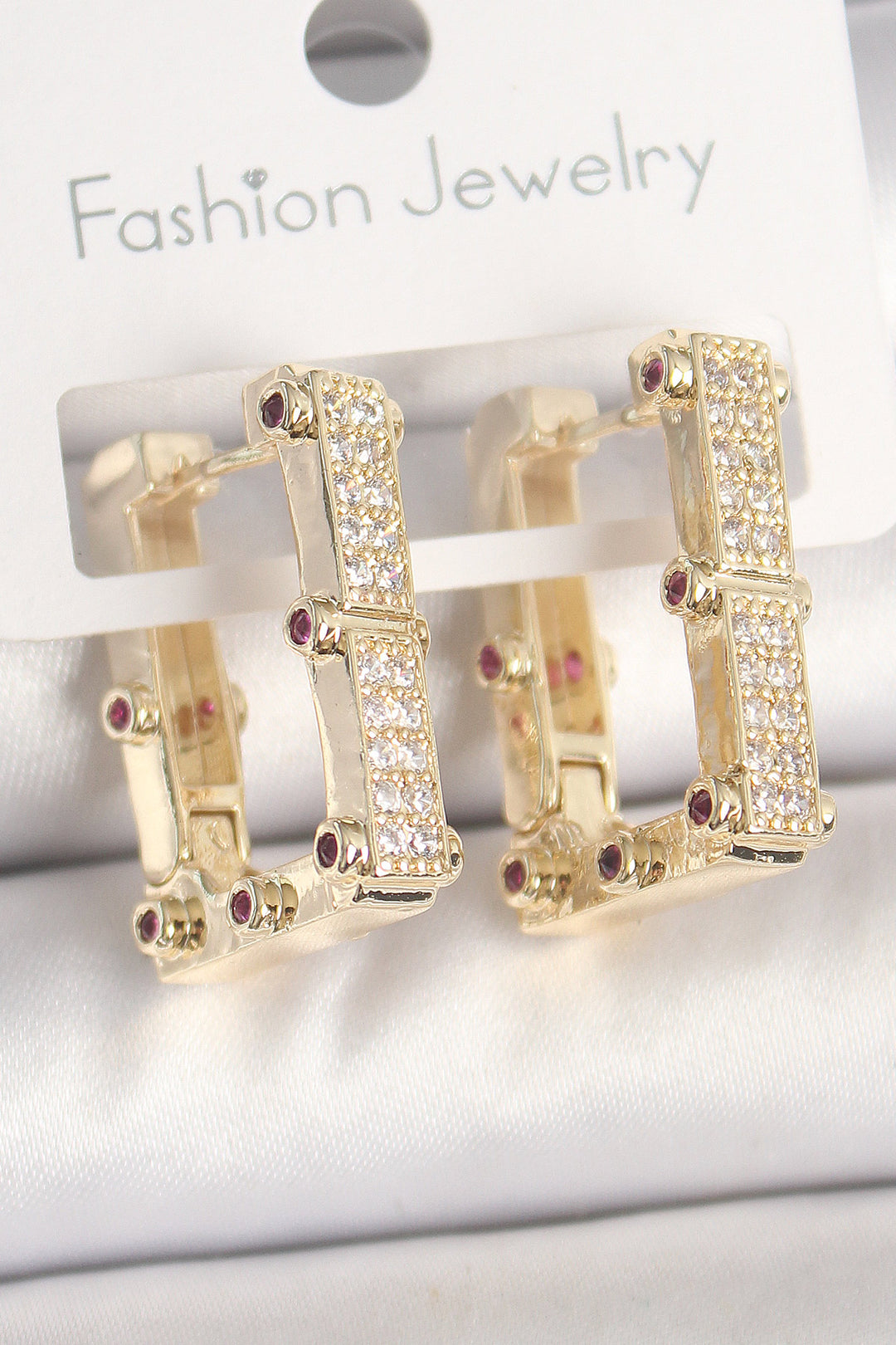EBJ Gold Color Square Zircon Stone Women's Earrings with Rice - Haverhill