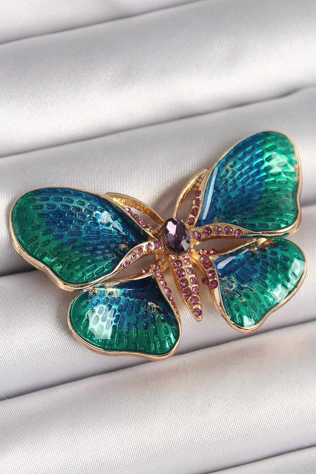 EBJ Gold Color Turquoise Model Zircon Stone Detailed Butterfly Model Women's Brooch - Poughkeepsie