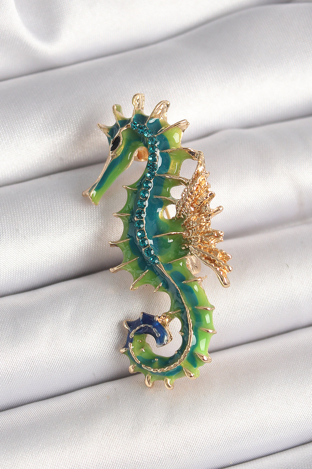 EBJ Rice Gold Color Green Sea Horse Model Zircon Stone Detail Women's Brooch - Progreso
