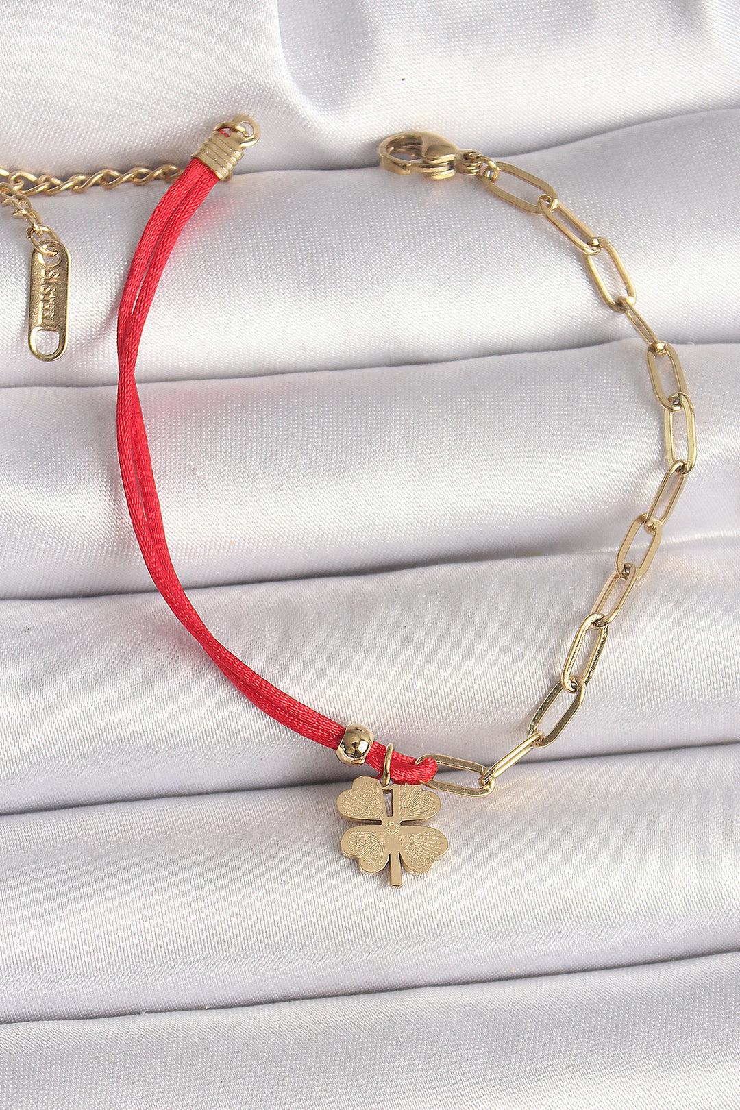 EBJ 316L Steel Gold Color Chain Red String Model Dangle Clover Figure Women's Bracelet - West Lafayette