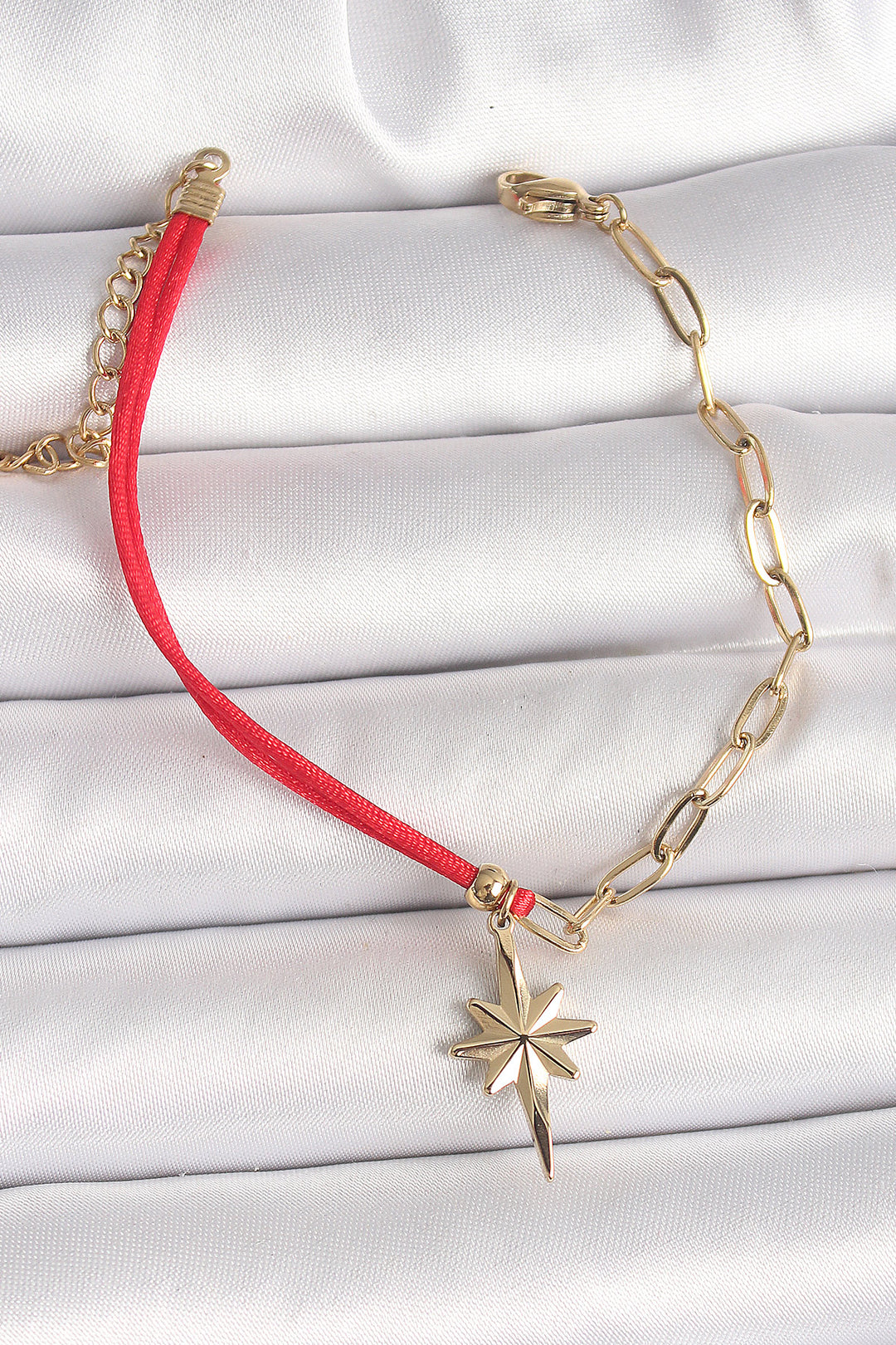 EBJ 316L Steel Gold Color Chain Red String Model Dangle Pole Star Figure Women's Bracelet - Vila Franca de Xira