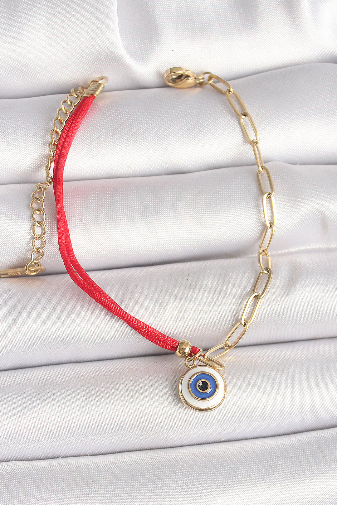 EBJ 316L Steel Gold Color Chain Red String Model Dangling Evil Eye Figure Women's Bracelet - Romford