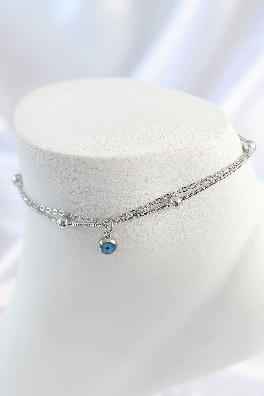 EBJ 316L Steel Silver Color 2-Piece Chain Model Evil Eye Figure Women's Anklet - Aloha
