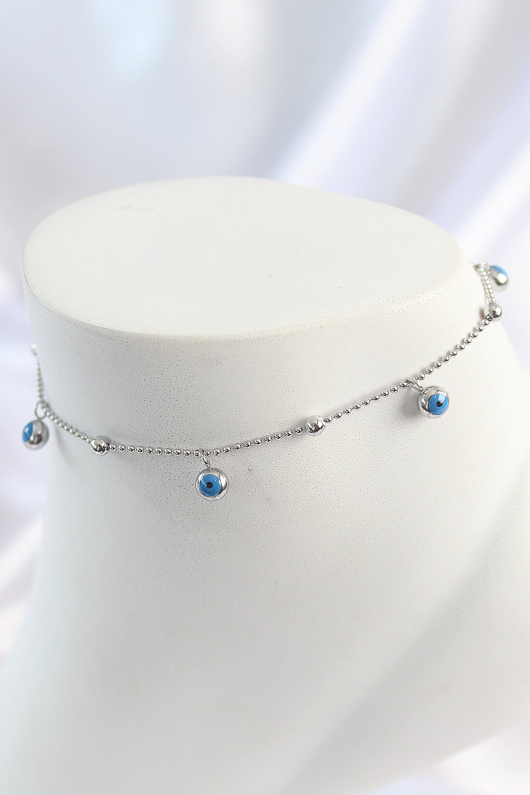 EBJ 316L Stainless Steel Silver Color Dangling Evil Eye Bead Figure Anklet Detail Women Anklet - Moorpark