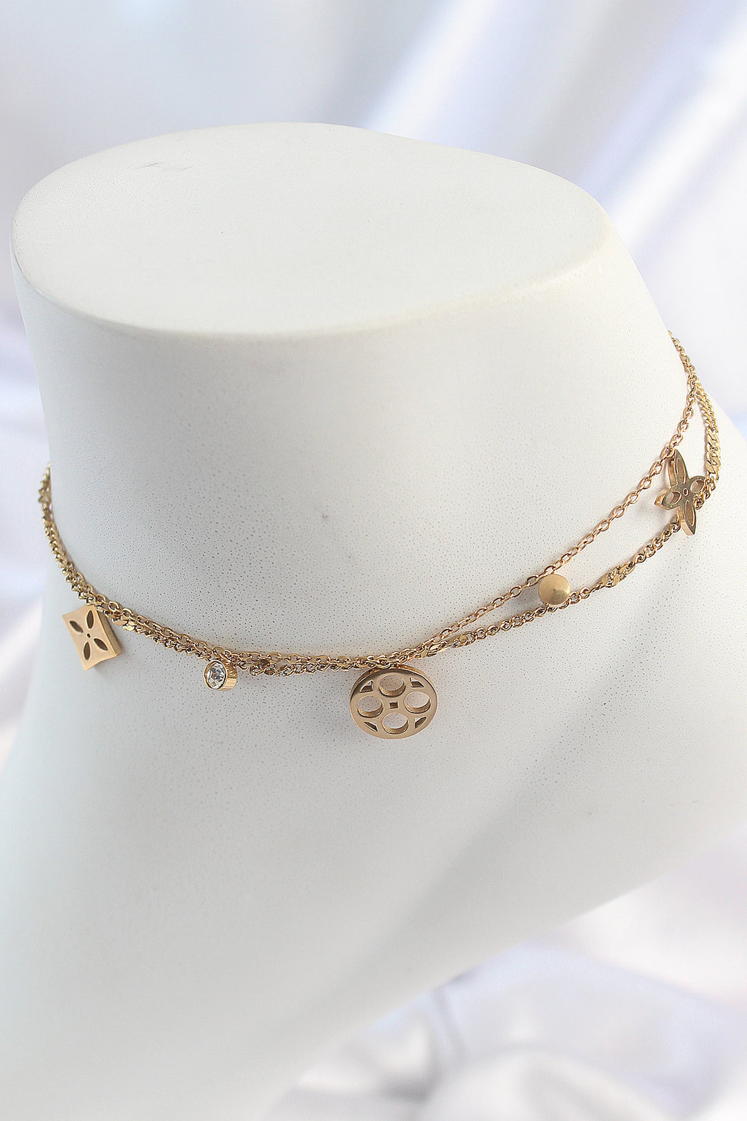 EBJ 316L Steel Gold Color 2-Piece Chain Dream Catcher Figure Zircon Stone Detail Women's Anklet - Grand Rapids